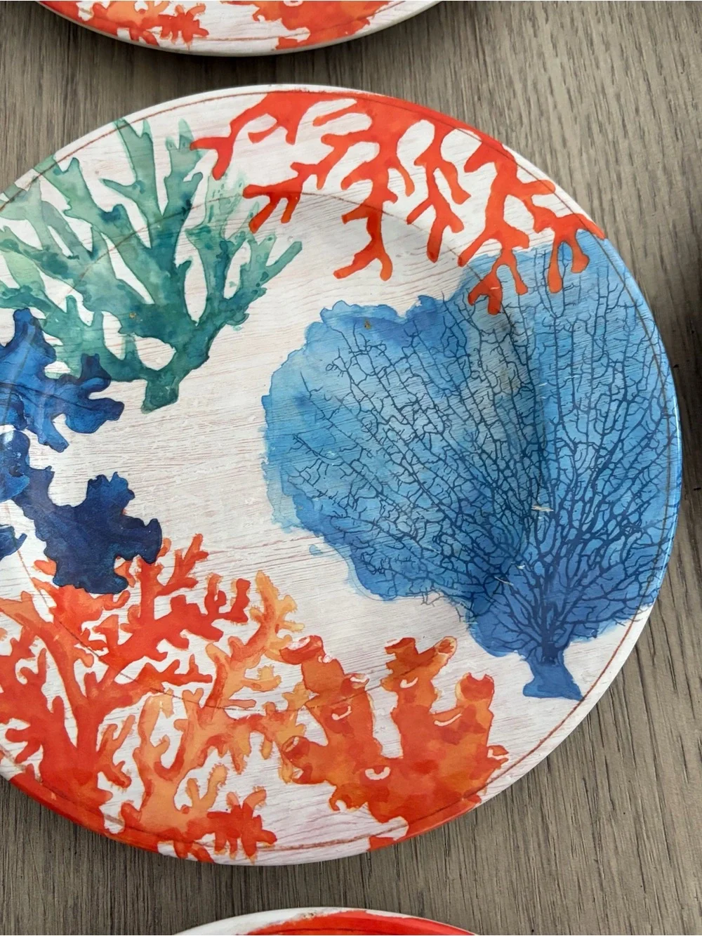 Pier 1 Coral Reef Melamine 8.5” Plates Set Of 6 Sea Life Beach Orange/Blue/Teal